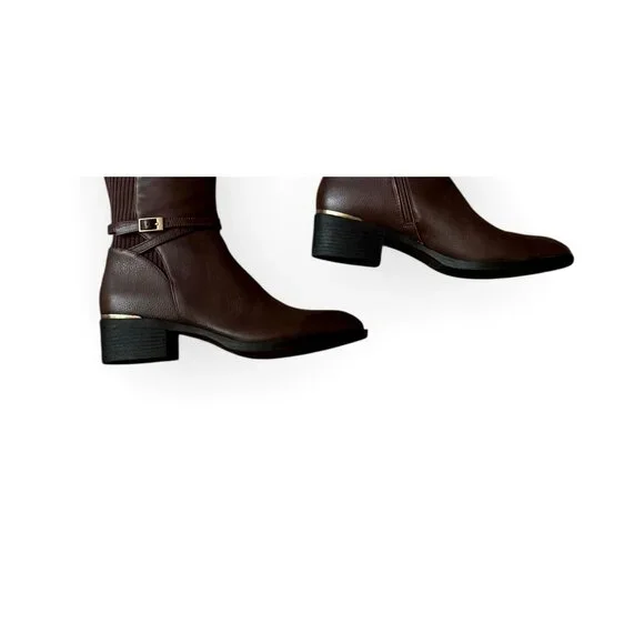 Kenneth Cole New York LANICA‎ Tall Riding Boots 9.5M Brown Leather Knee High 15